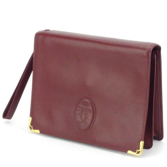 AUTH Cartier clutch bag mast line Bordeaux leather - Picture 1 of 8